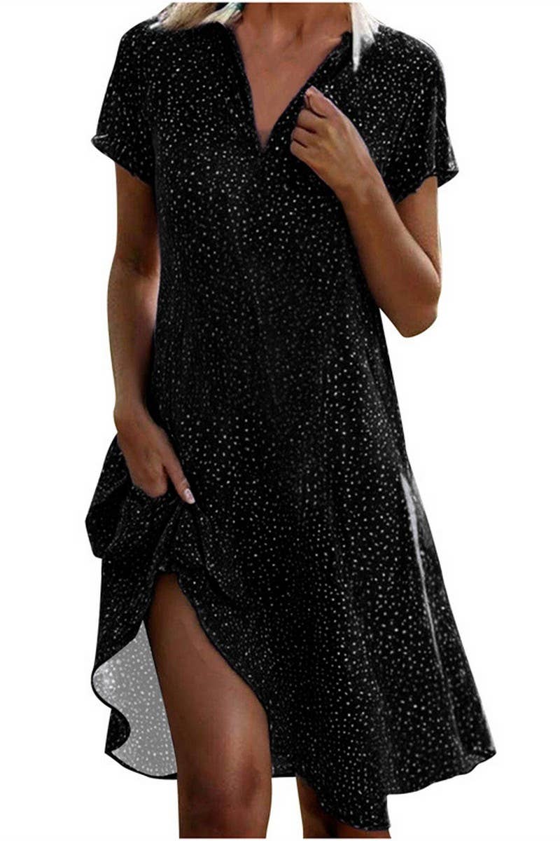 CWTDSS0060_LOOSE V-NECK PRINTED POLKA DOT SHIRT DRESS