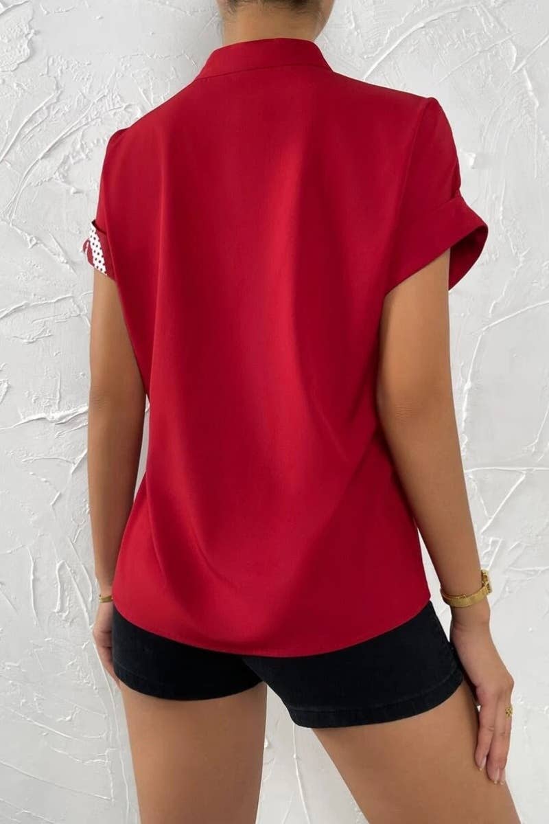 CWTSTS0460_SUMMER COLOR CONTRAST SHORT-SLEEVED SHIRT TOP