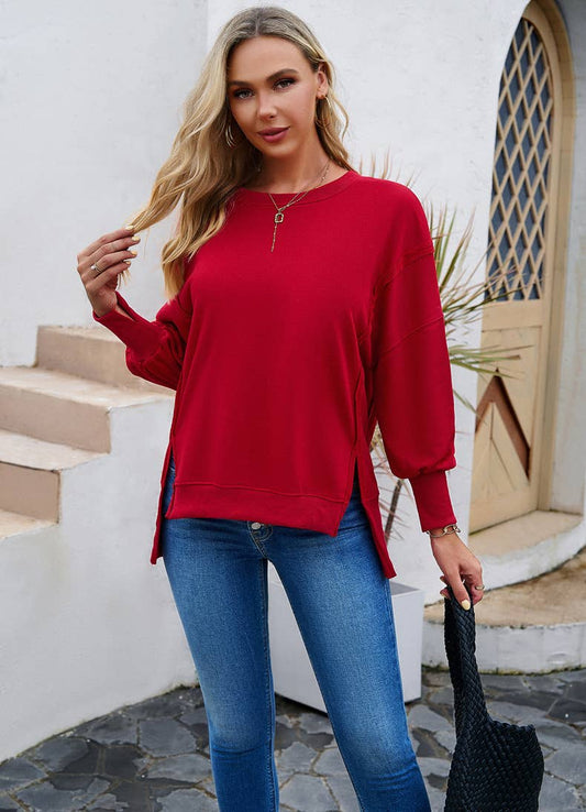 CASUAL LONG SLEEVE ROUND NECK SOLID COLOR HOODIE