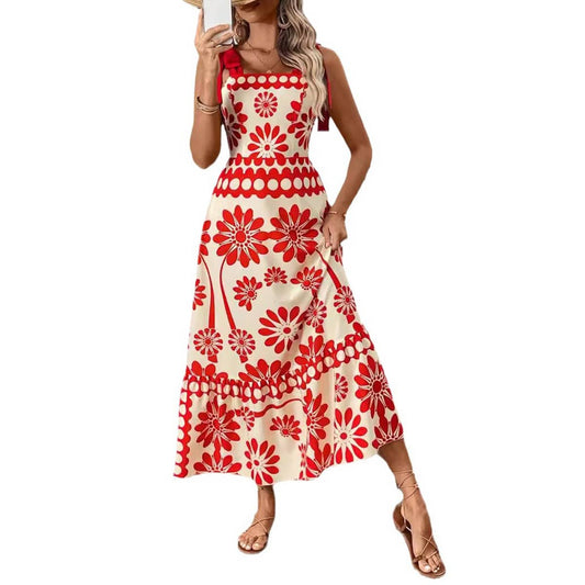 BOHO CHIC LOCKED-DOWN FLORAL STRAP DRESS