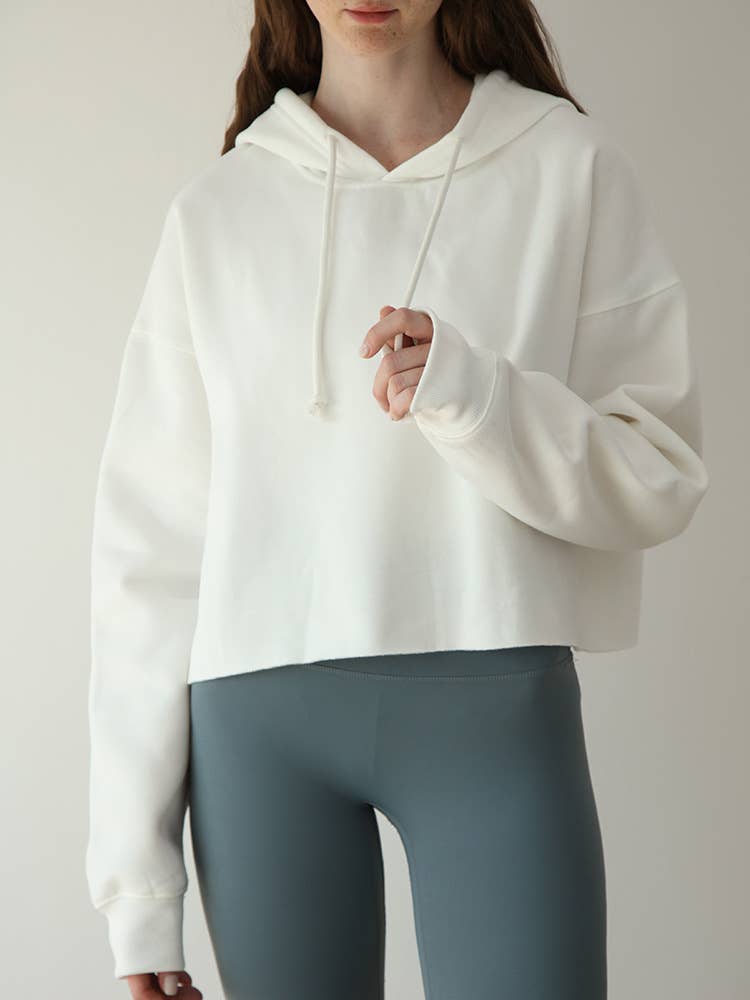 Fleece solid color sporty hooded sweatshirt