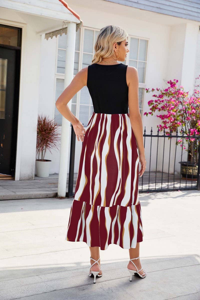 CREW NECK SLEEVELESS PRINTED TIE DYE DRESS_CWDMD1140