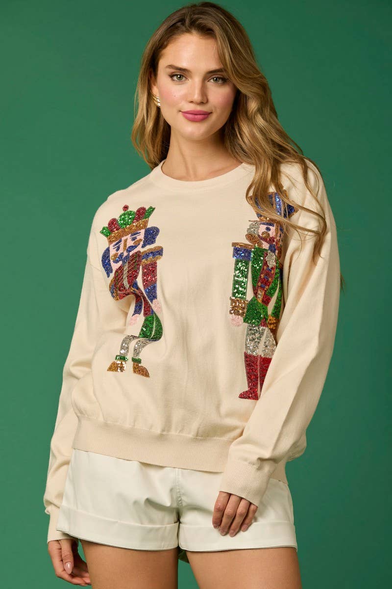 CWTBLL01264_CHRISTMAS SOLDIER SEQUIN LOOSE SWEATSHIRT