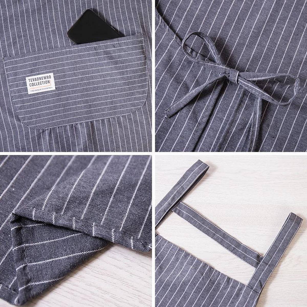 Polyester Cotton Stripes apron with pockets bulk_CWMM2038