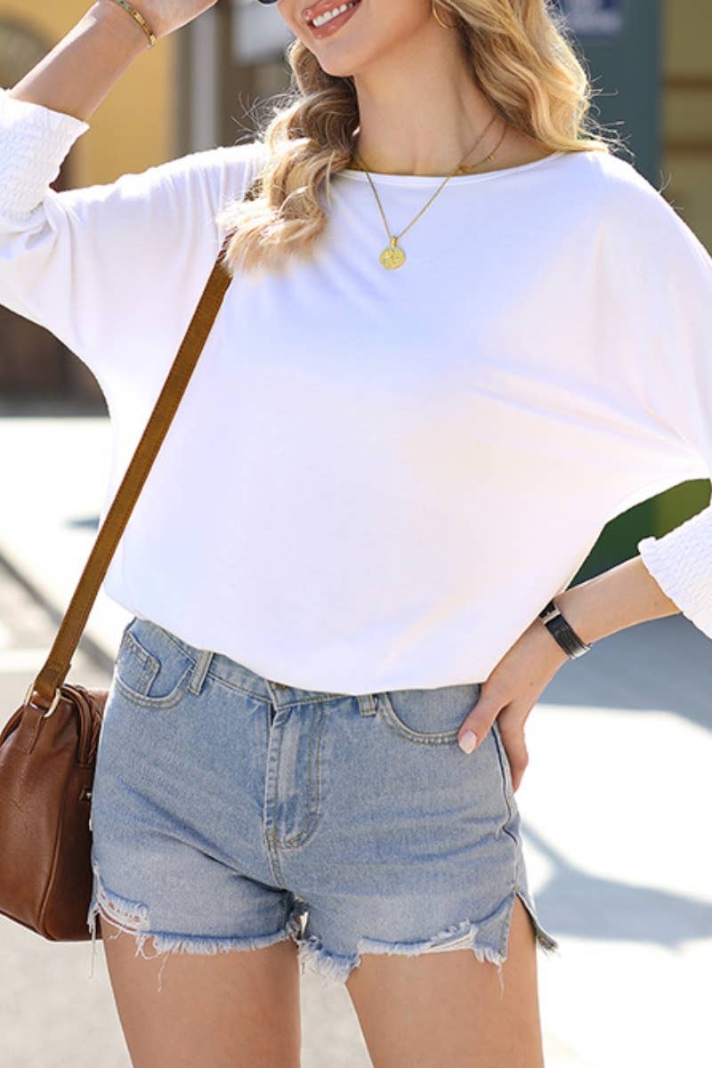 CWTBLL1397_SUMMER LOOSE CREW-NECK MID-LONG-SLEEVED TOP