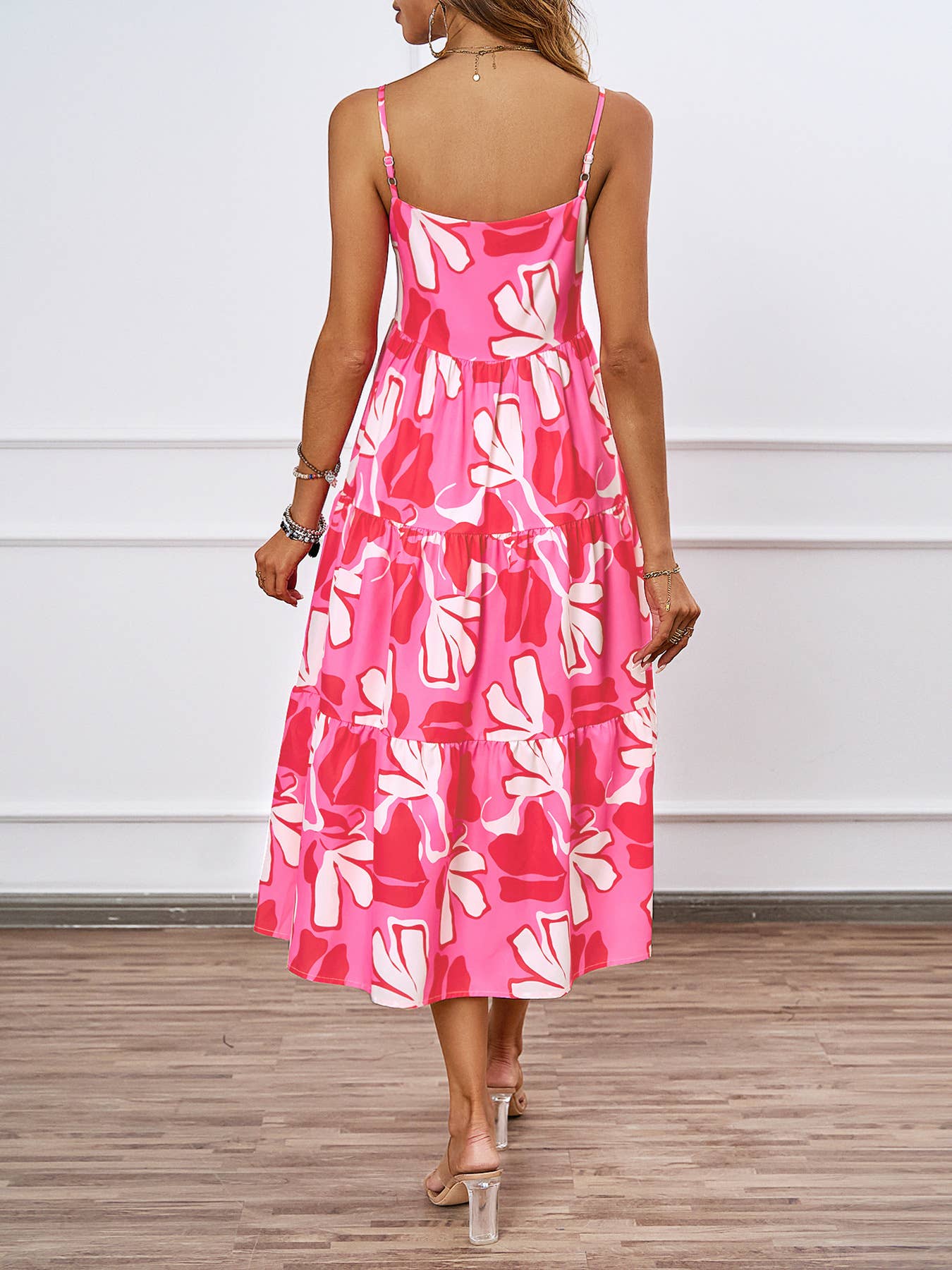 ELEGANT CAMISOLE FLORAL PRINT MID-LENGTH DRESS