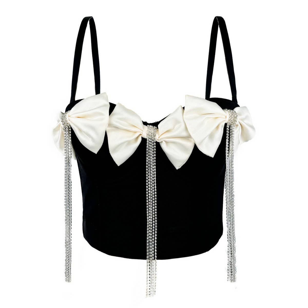 EXQUISITE RHINESTONE TASSEL BOW HERRINGBONE BRA_CWMM4152