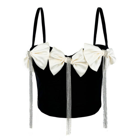EXQUISITE RHINESTONE TASSEL BOW HERRINGBONE BRA_CWMM4152
