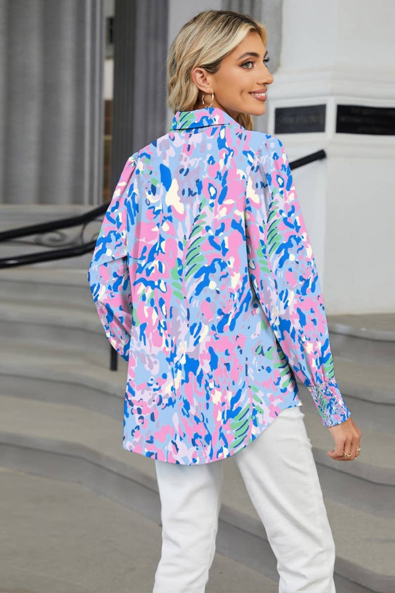 CWTSTL2302_HOLIDAY PRINTED LONG-SLEEVED LANTERN SLEEVE SHIRT