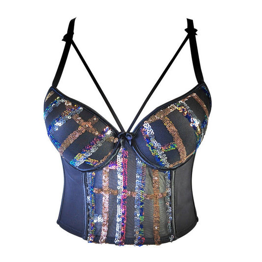 LACE EMBROIDERED SEQUINED HERRINGBONE CORSET