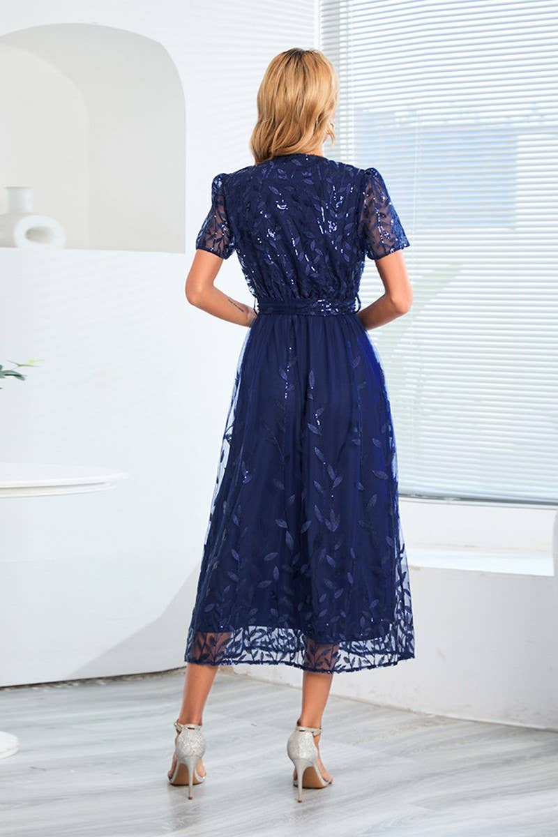 CWDMD1468_V-NECK SHORT SLEEVED DRESS