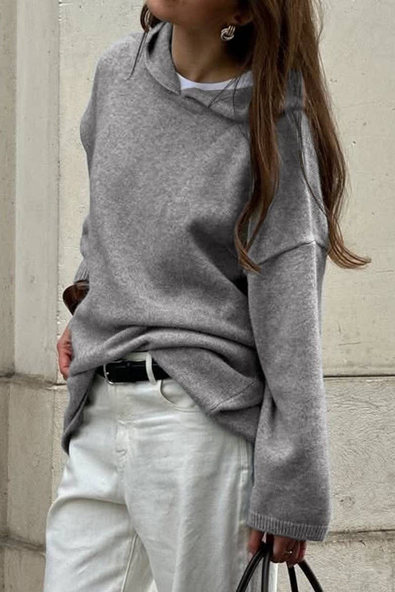 CWOHOL00632_CASUAL KNIT LONG SLEEVE HOODIE