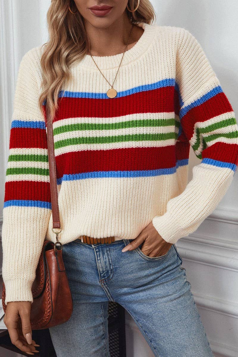 CWOSWL2918_RAINBOW STRIPED KNITTED SWEATER