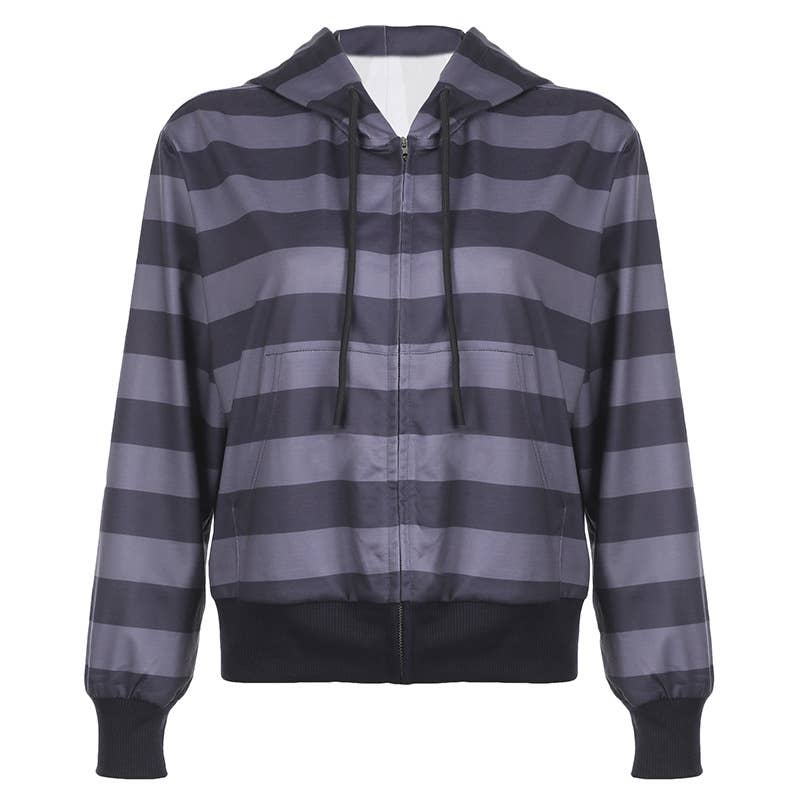 BASIC ZIPPER STRIPED COLOR CONTRAST CASUAL HOODIE