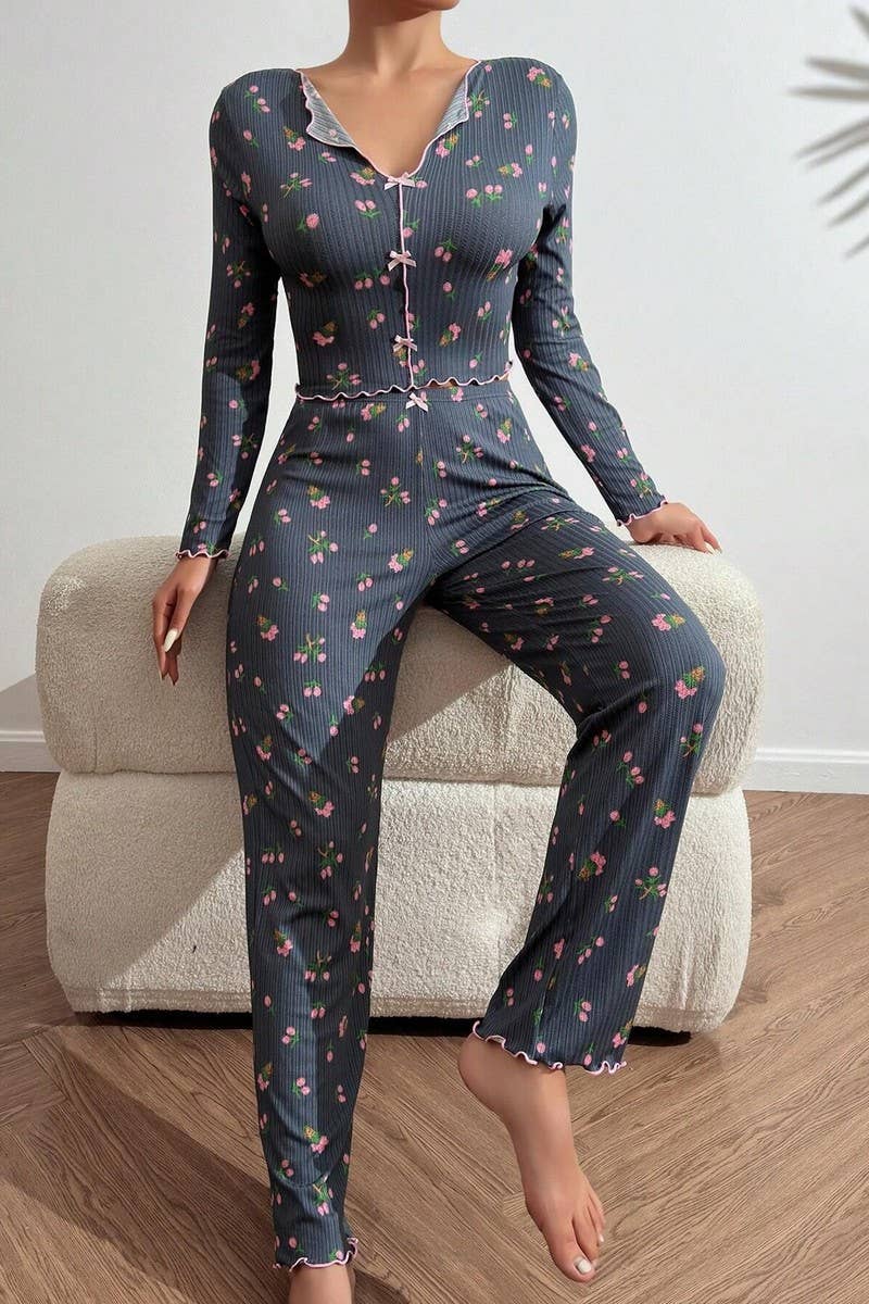 CWSPJ00472_FLORAL PRINT LONG SLEEVE PANTS PAJAMA SET