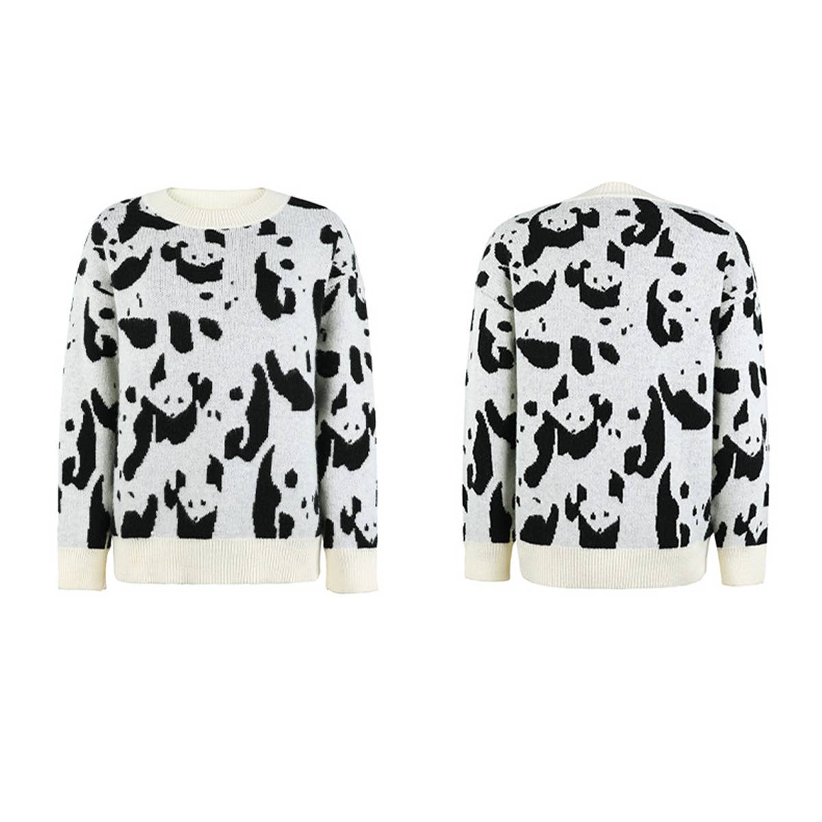 COLOR-CONTRAST ANIMAL PRINT CREW NECK SWEATER