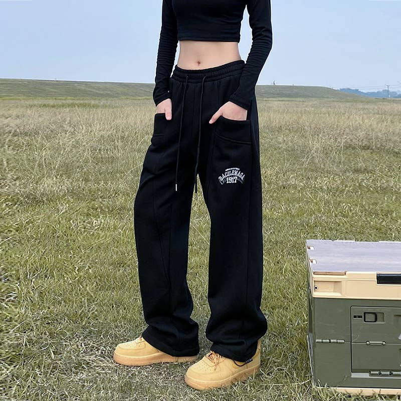Embroidered baggy three-dimensional pocket sweatpants