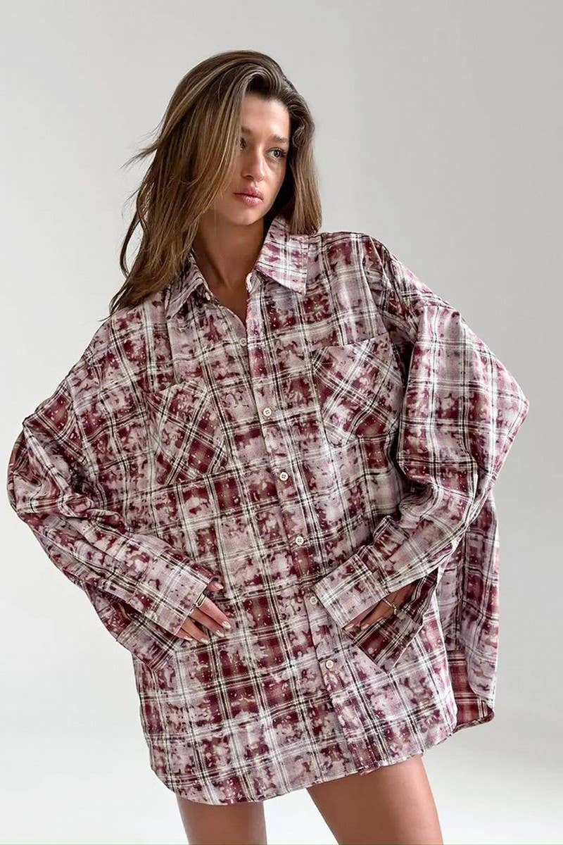 CWTBLL00582_VINTAGE DISTRESSED PLAID LONG-SLEEVED SHIRT