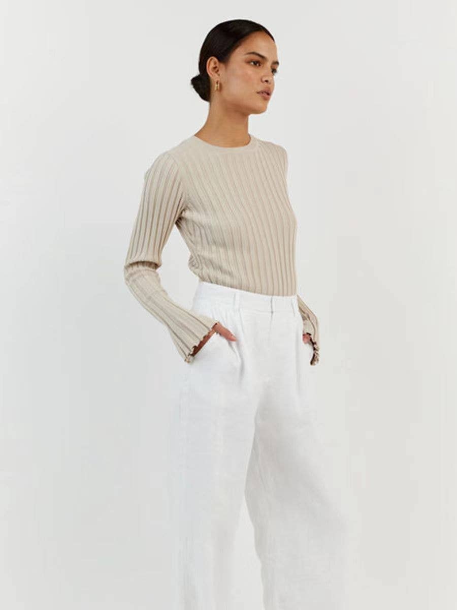 CREW NECK KNIT SWEATER LONG SLEEVE PIT STRIPE