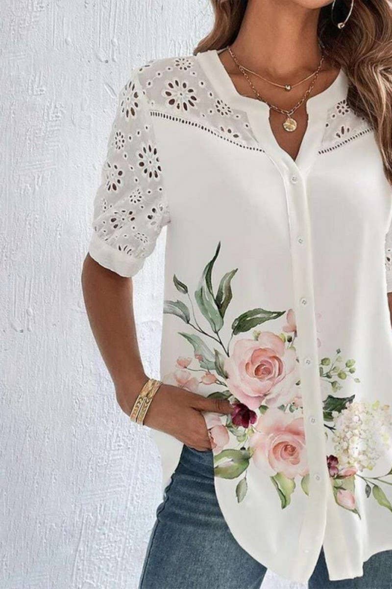 CWTBLS2249_NEW FASHION BUTTON LAPEL SHORT SLEEVE SHIRT