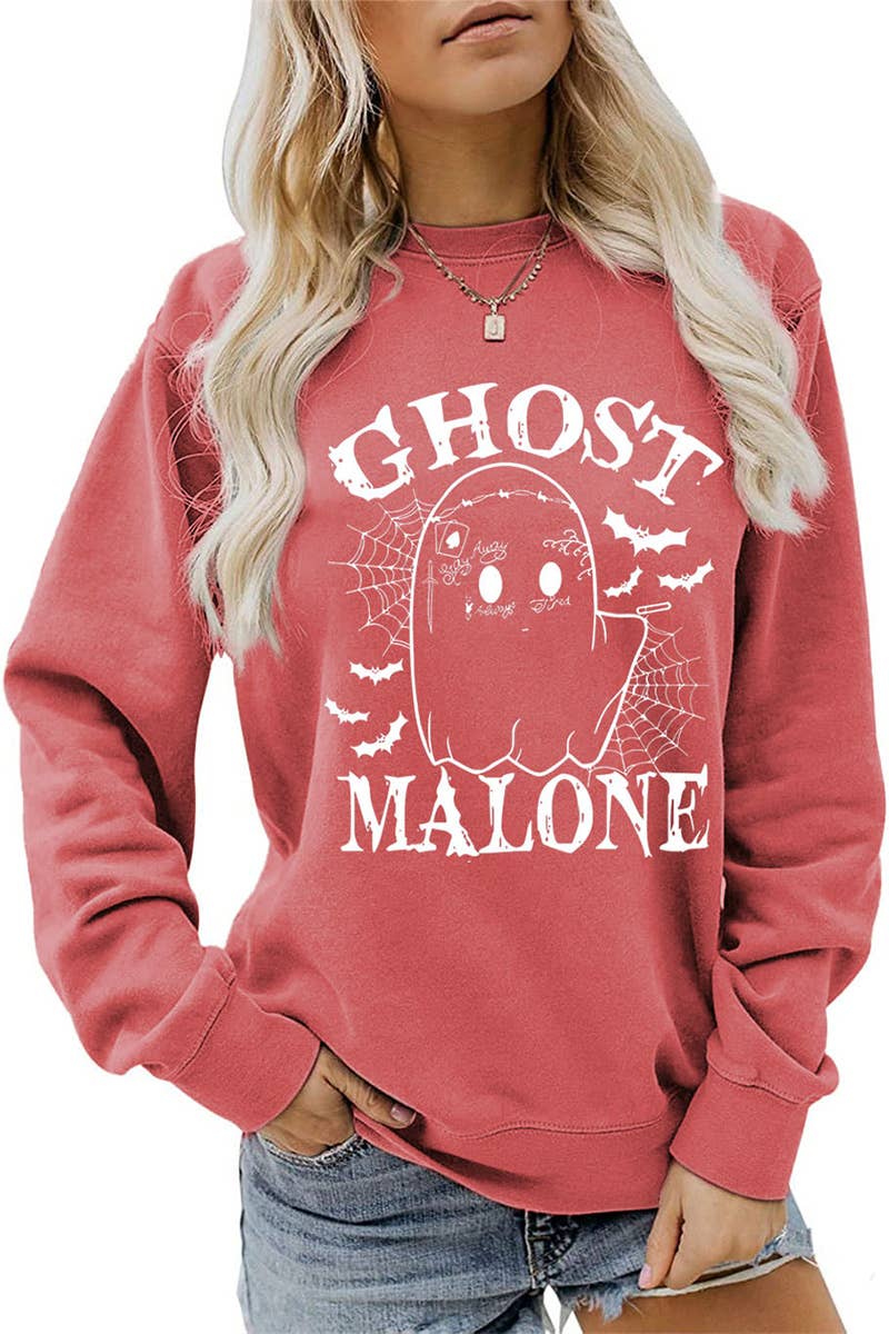 CWTSTL0364_WOMEN HALLOWEEN GHOST MALONE LONG SLEEVE PULLOVER