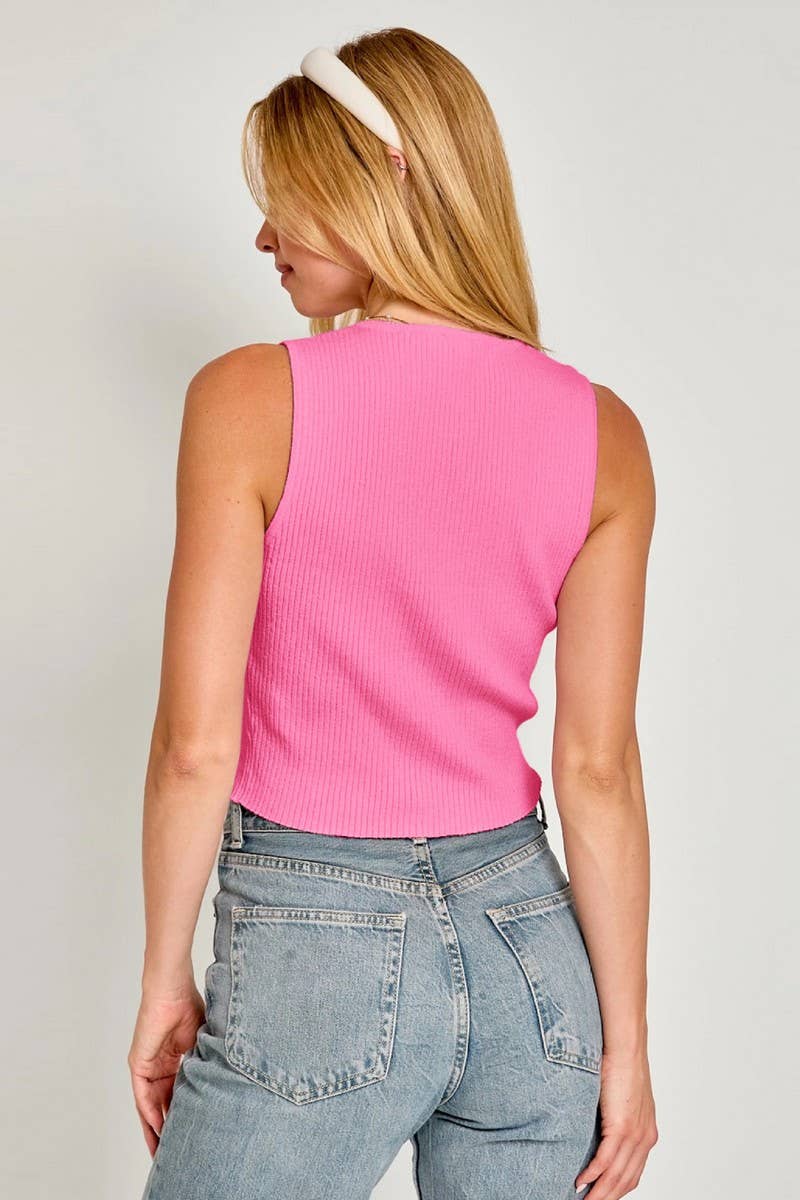 CWTBLSL0675_BOW-DECORATED HOLLOW CREW NECK SLIM FIT VEST TOP