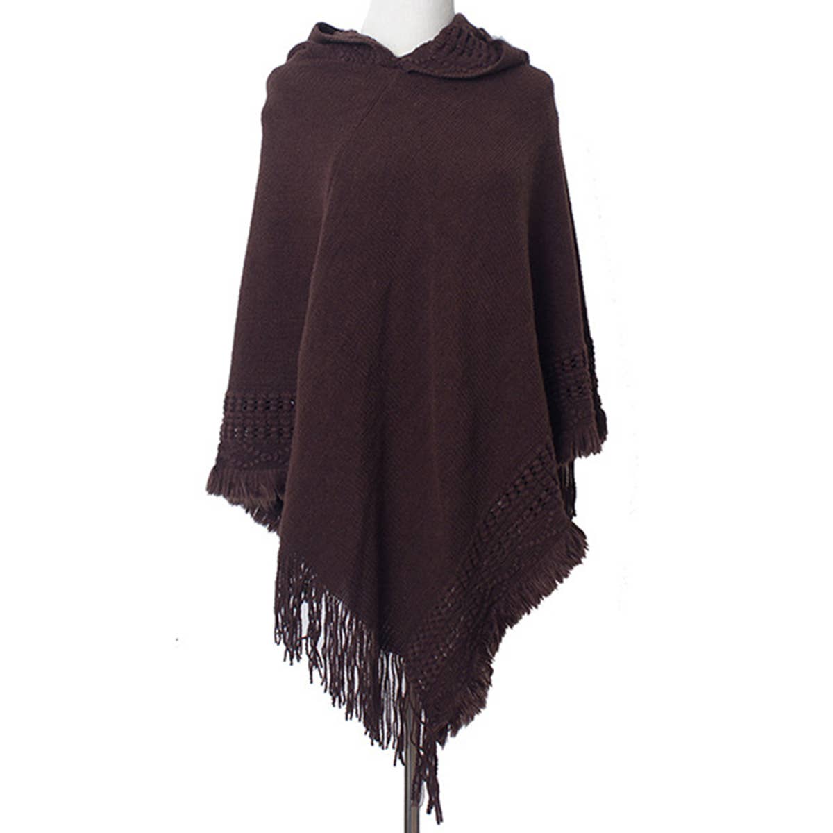 WOMEN SOFT PULLOVER PONCHO SWEATER CAPE WITH HOOD
