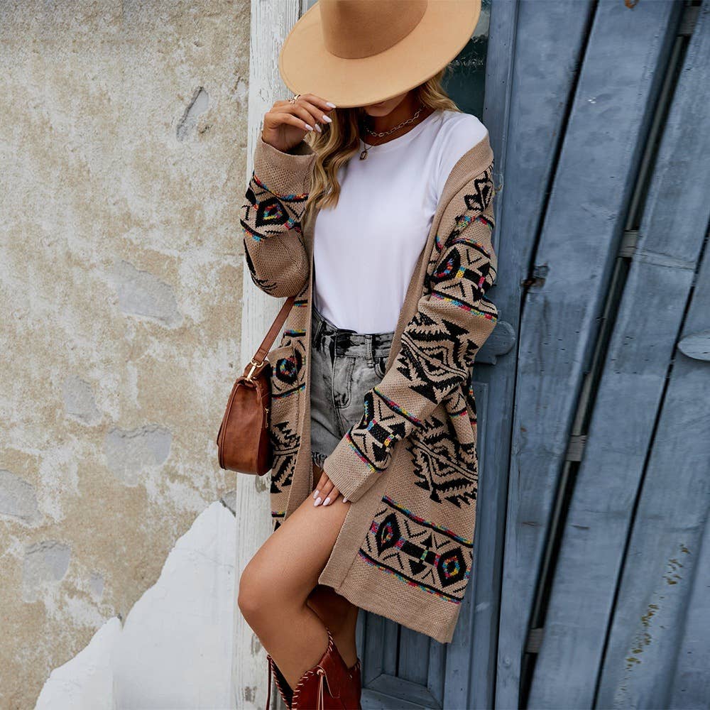 DIAMOND VINTAGE JACQUARD PLUS SIZE SWEATER COAT