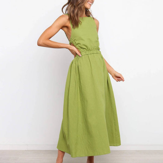 BACKLESS CUT-OUT SOLID COLOR COMMUTER DRESS