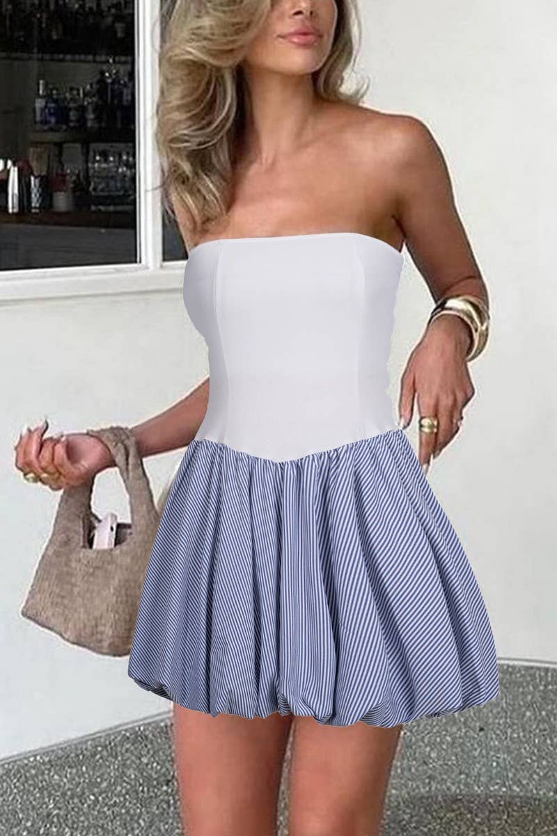 CWDTD0414_SLIM-FIT CONTRAST COLOR TUBE TOP SHORT DRESS