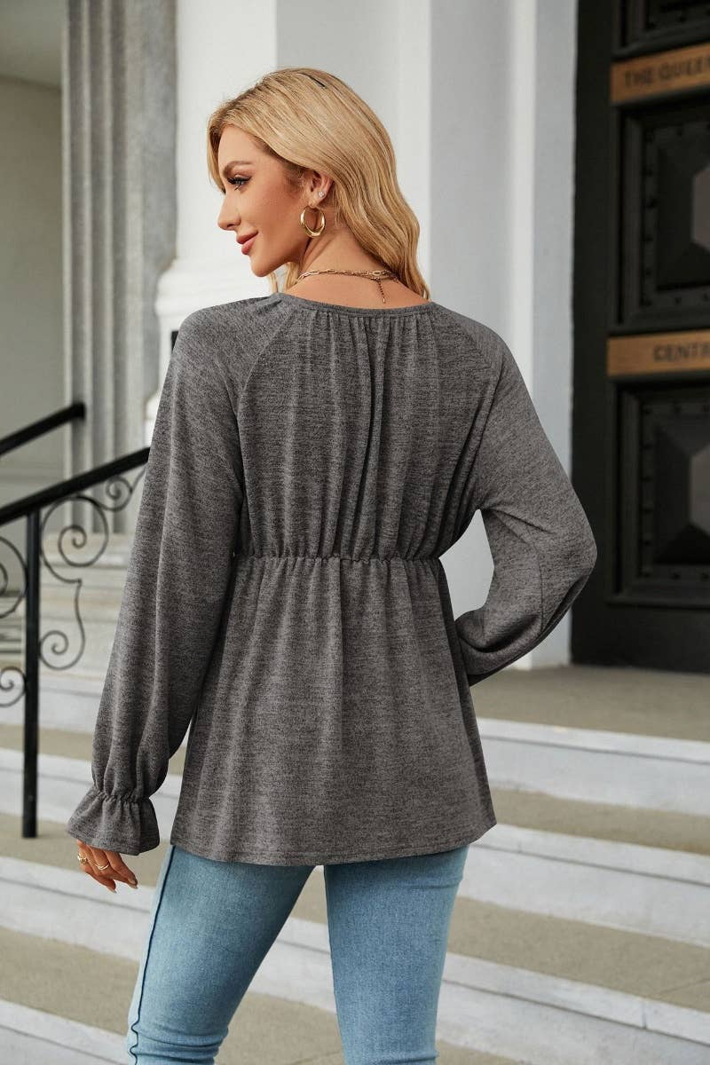 CWTBLL2828_FALL CREW NECK LONG SLEEVE WAISTBAND TOP