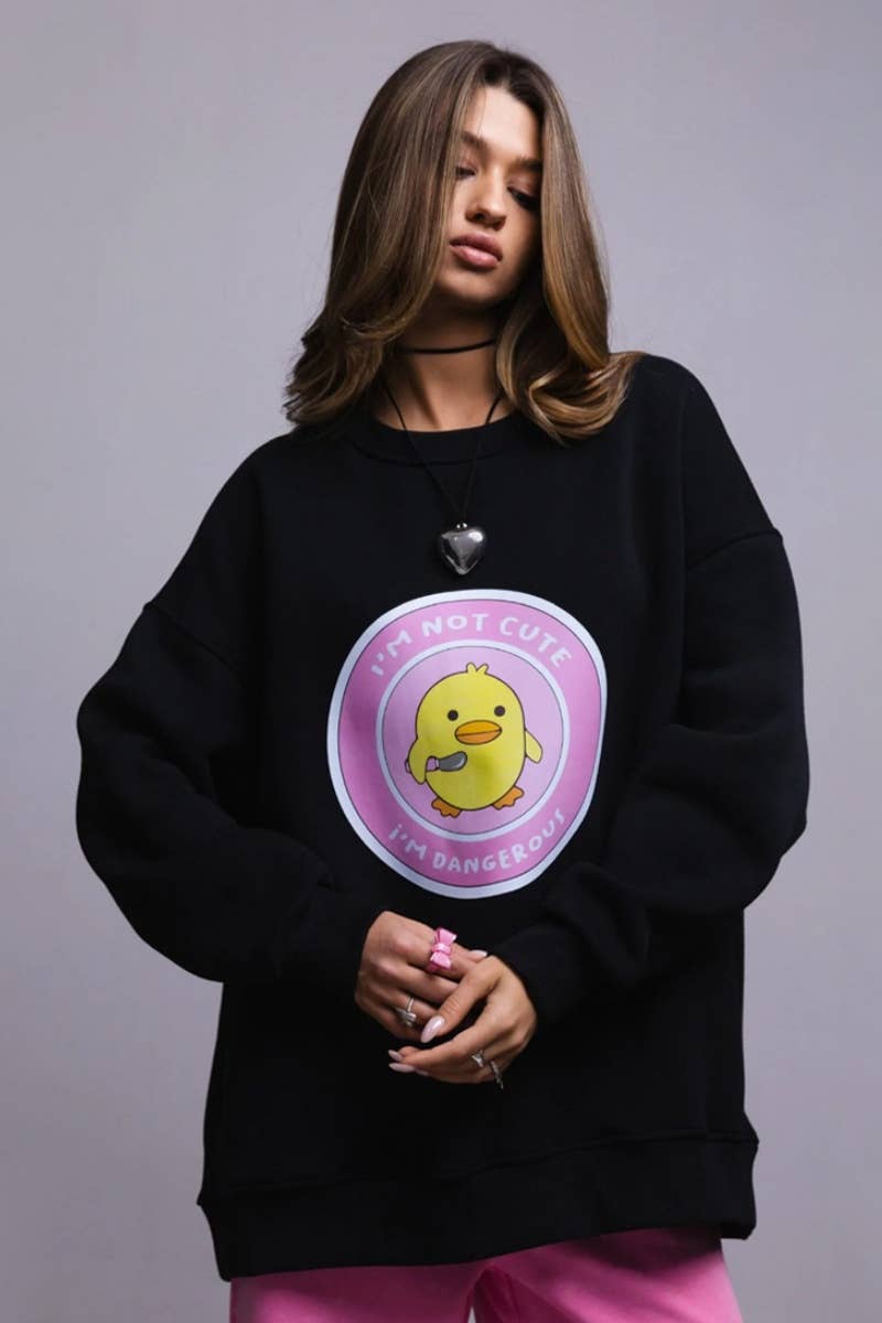 CWTBLL1671_LOOSE YELLOW DUCK PRINT LONG SLEEVE TOP