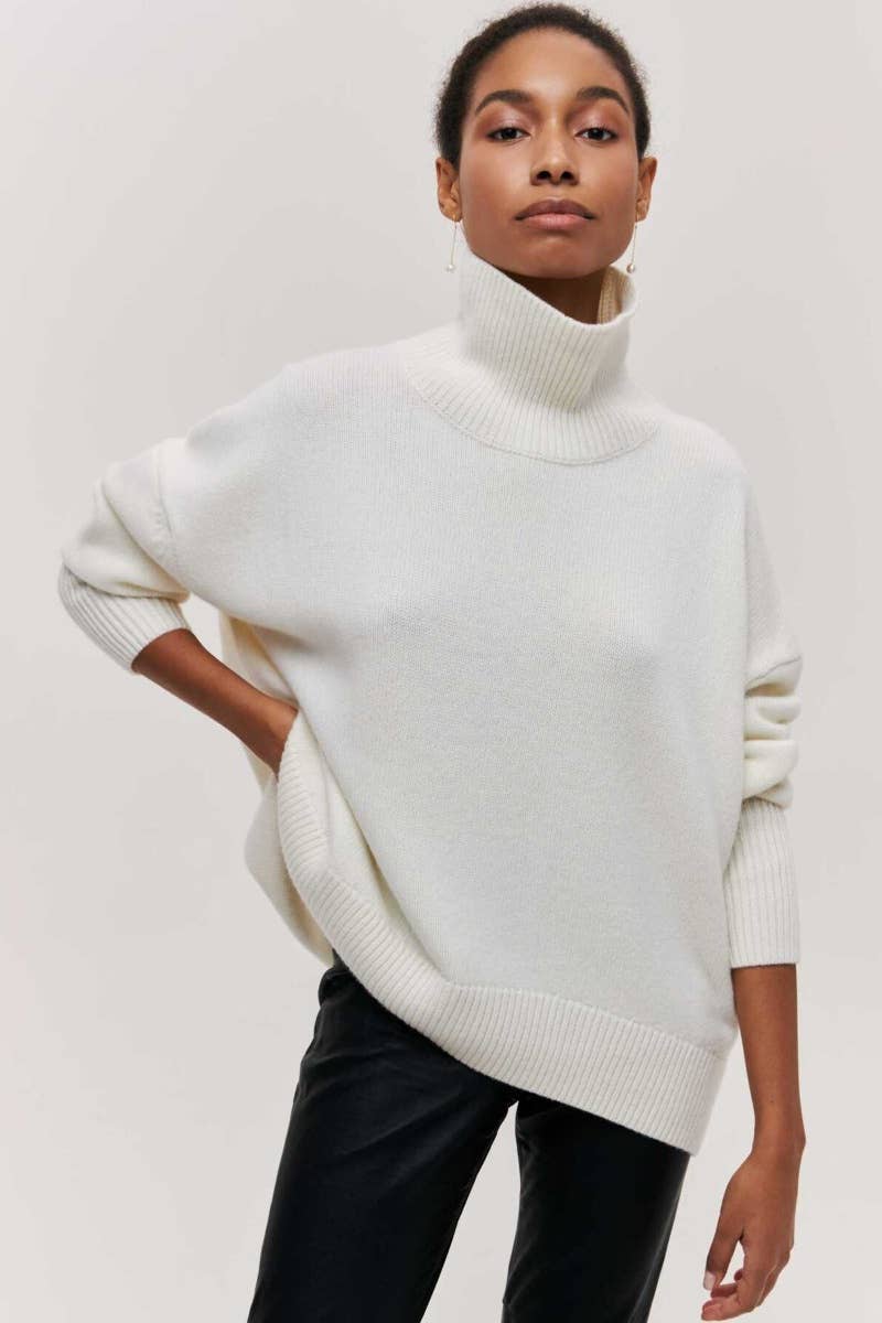 CWOSWL6629_TURTLENECK SOLID COLOR LONG-SLEEVED SWEATER