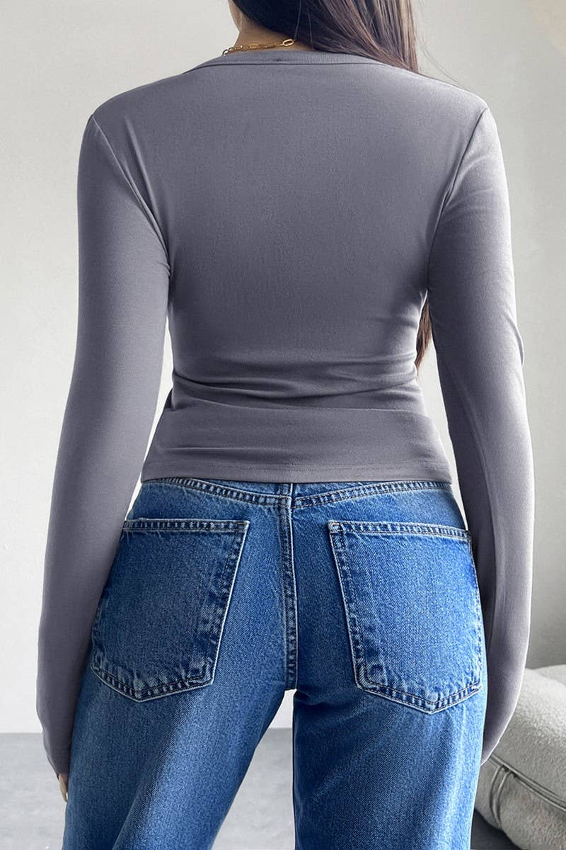 CWTTL1963_SOLID COLOR SLIM FIT CARDIGAN BUTTON TOP