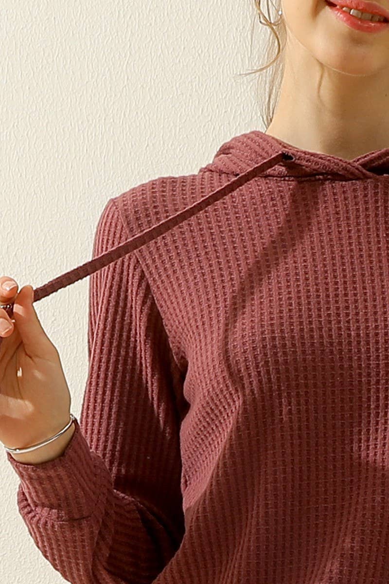 CWOHOL444_HOODED WAFFLE KNIT SWEATER TOP LOUNGE WEAR