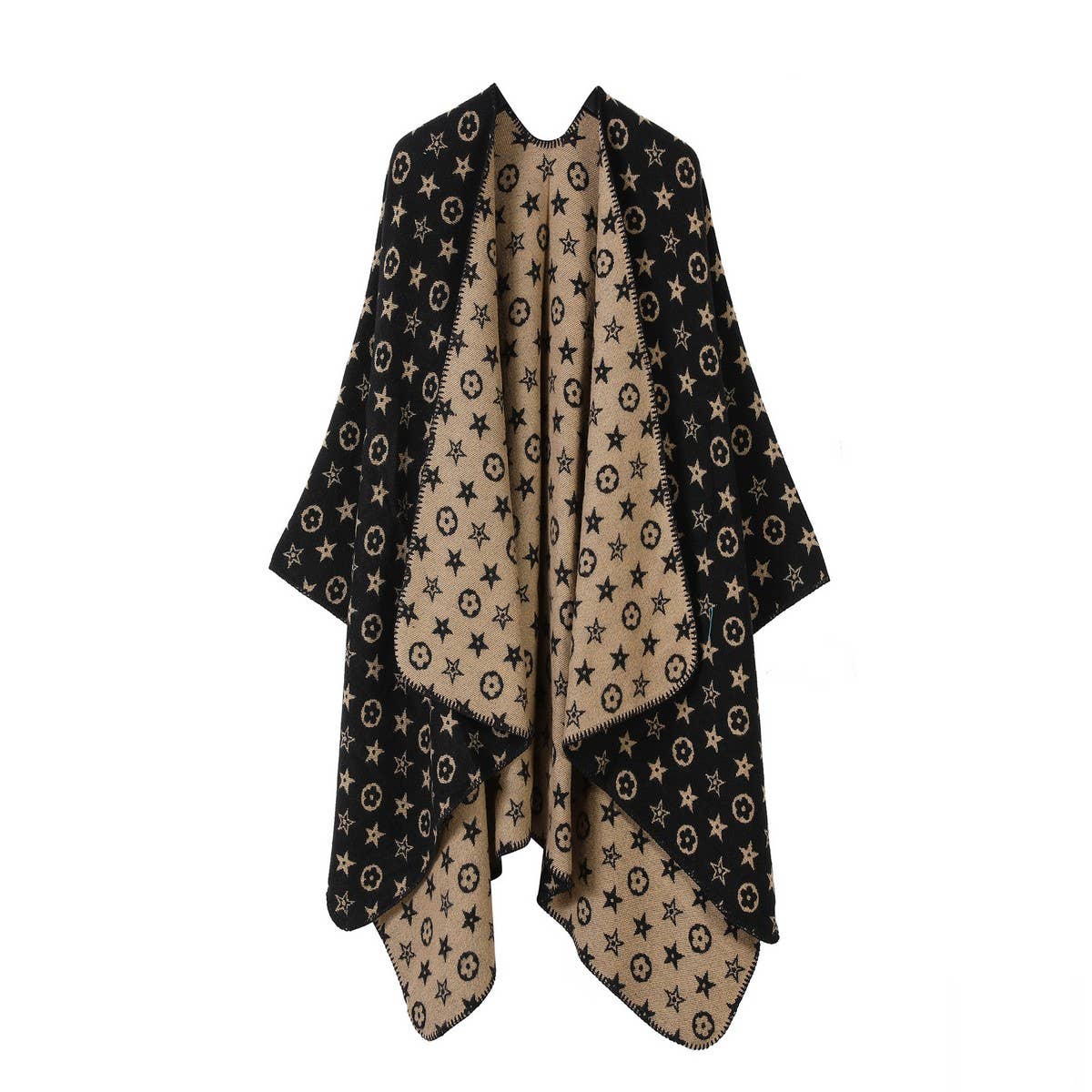 FAUX CASHMERE SHAWL CAPE WITH OUTER CAPE SCARF