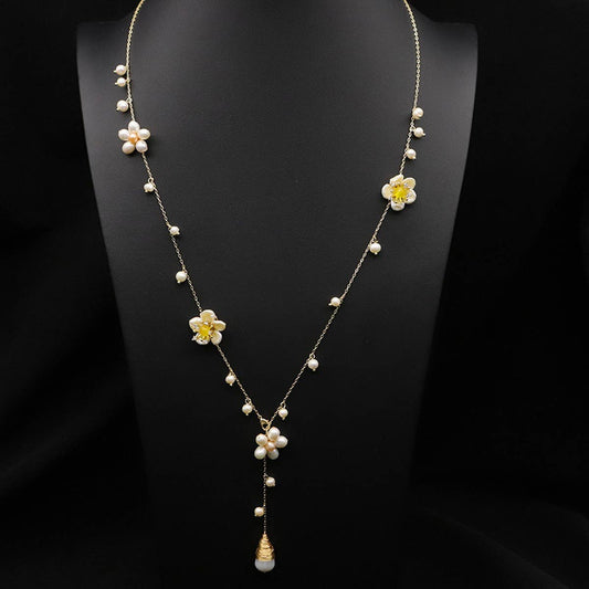 DESIGN NATURAL LONG PEARL SWEATER NECKLACE