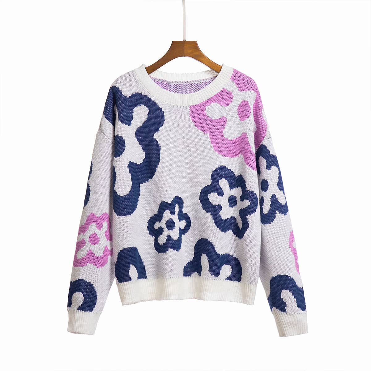 Floral colored knit pullover sweater