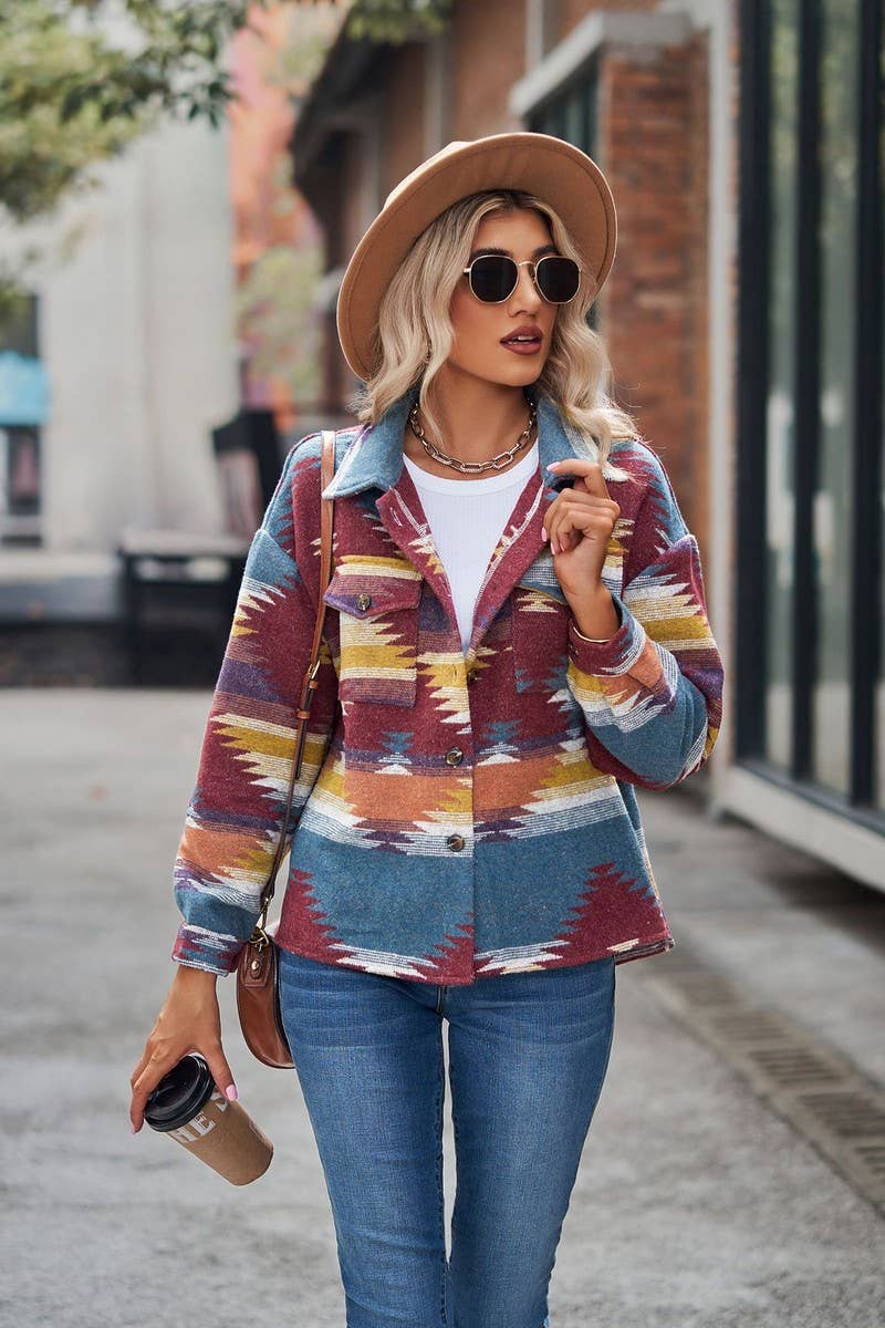 CWOCO0886_GEOMETRIC CROPPED LAPEL POCKET BUTTON COATS