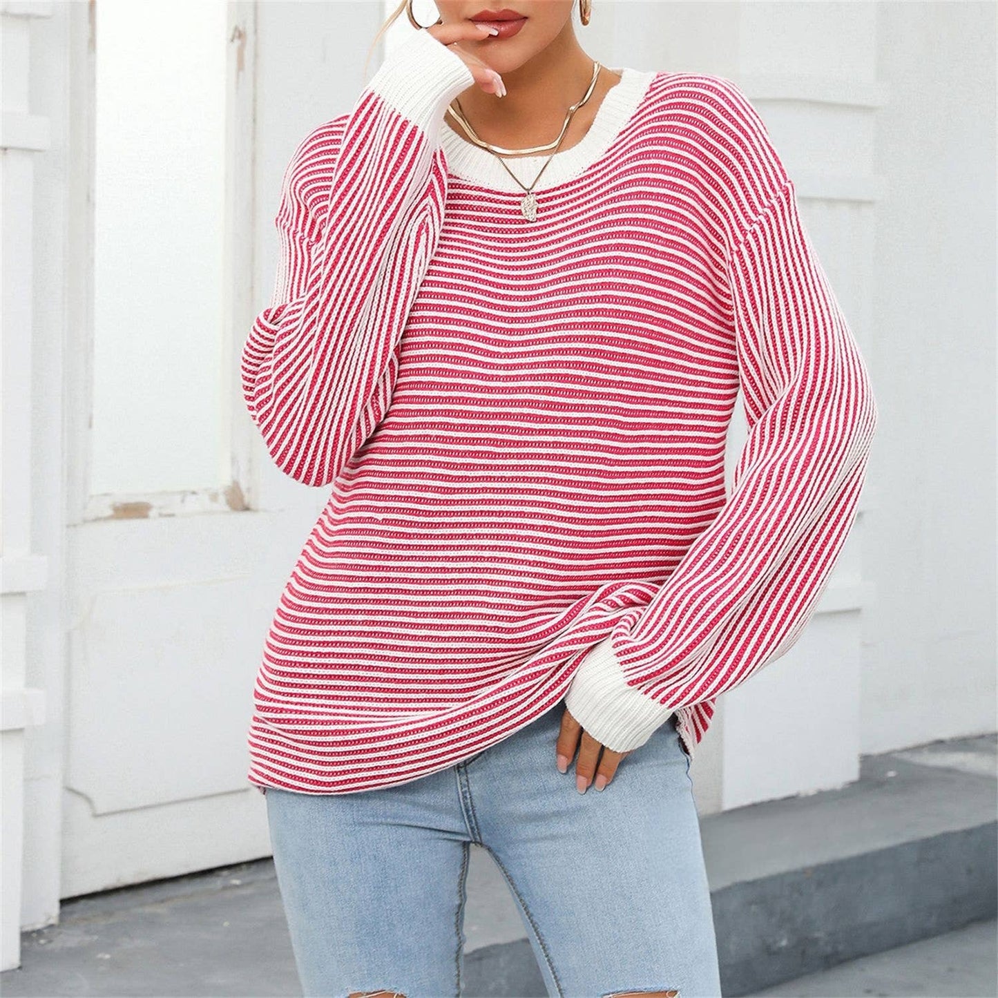 CWOSWL1037_Casual Crew Neck Pullover Long Sleeve Sweater