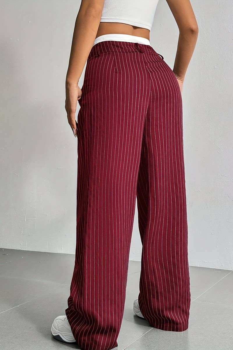 CWBLP1116_HIGH-WAISTED STRIPED LOOSE STRAIGHT-LEG TROUSERS