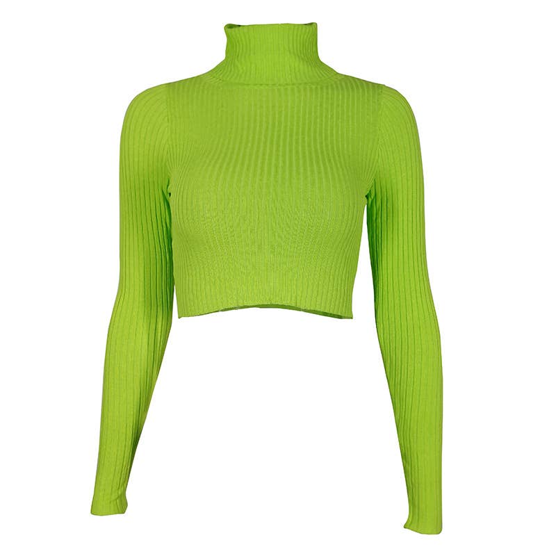 Crop top long sleeve solid-color knitted sweater
