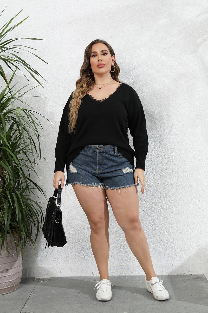 CWOSWL1594_PLUS Size Casual Long Sleeve Pullover Sweater