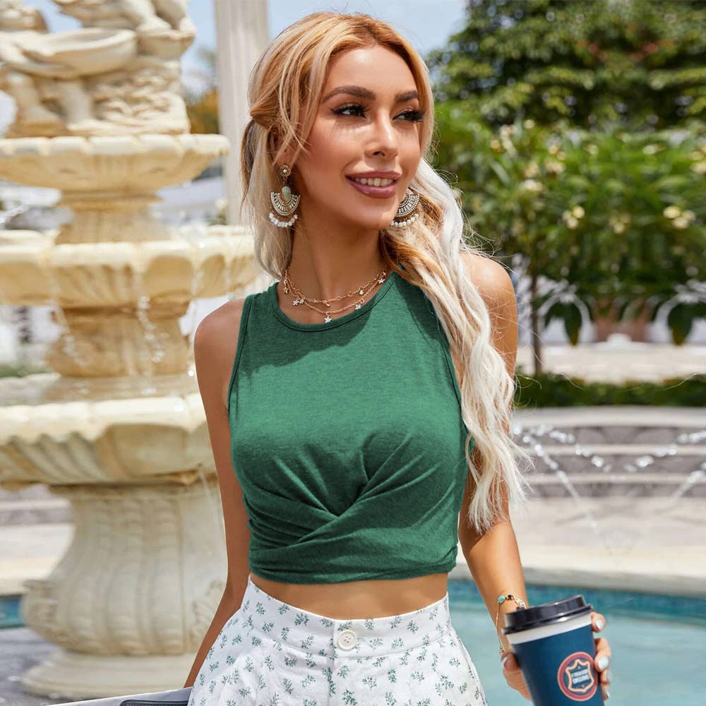 Crew neck pullover strap vest T-shirt top