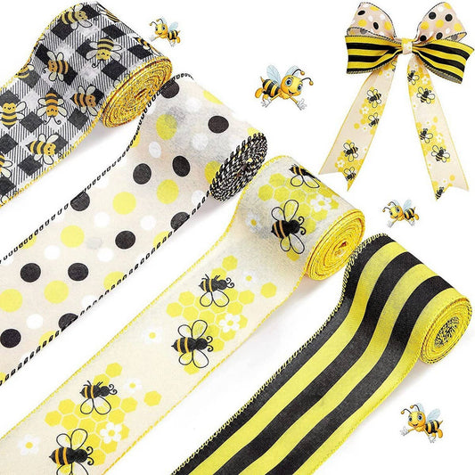 CWMM10225_BEE RIBBON SET 4 ROLLS PRINTED BURLAP DIY BOWS