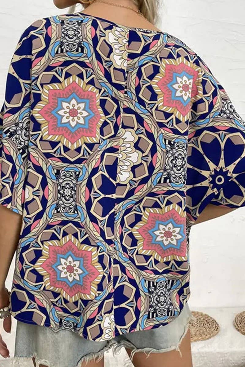 CWTTS1402_SPRING AND SUMMER BAT SLEEVE LOOSE PRINTED T-SHIRT