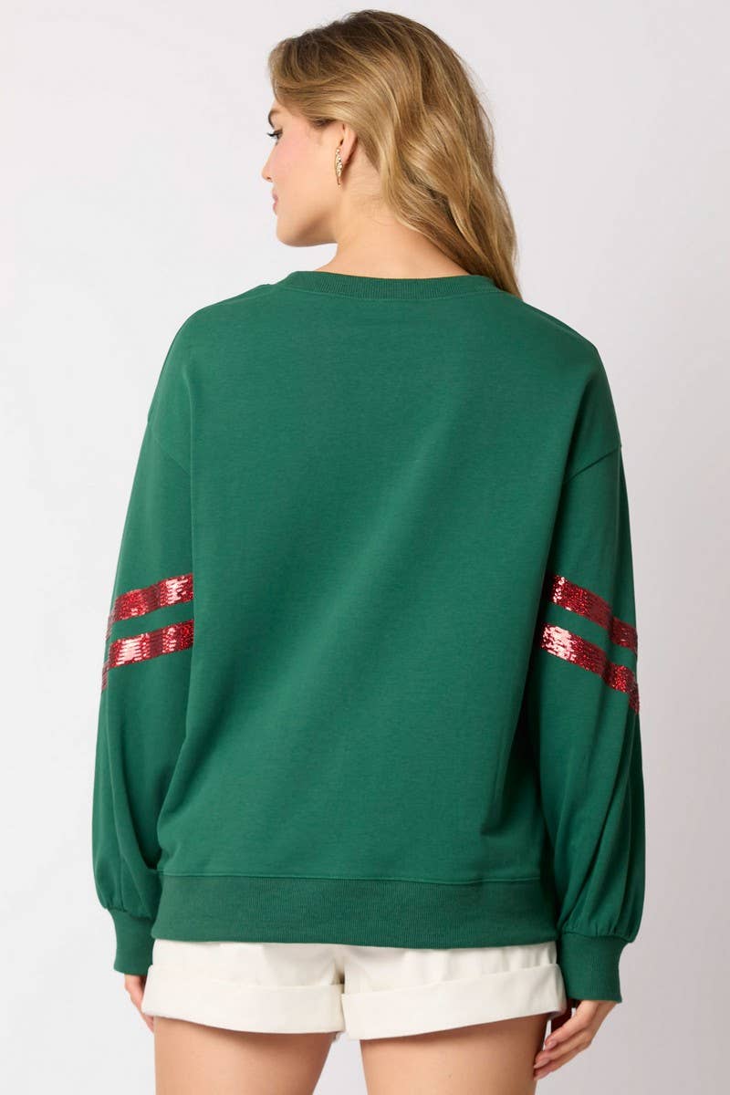 CWTBLL01272_CHRISTMAS SEQUINED CREW NECK CASUAL SWEATSHIRT
