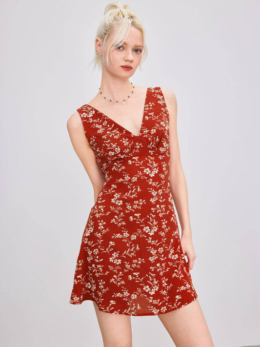 Floral design V-neck dress