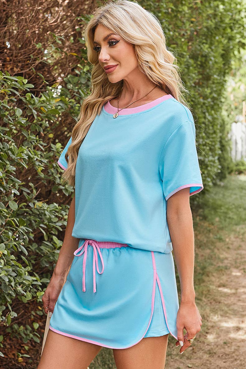 Color-blocked short-sleeved short-sleeved suit