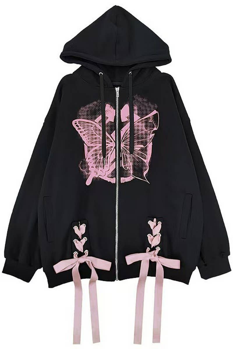 CWOHOL1114_BUTTERFLY PRINT ZIP UP LOOSE HOODIE JACKET